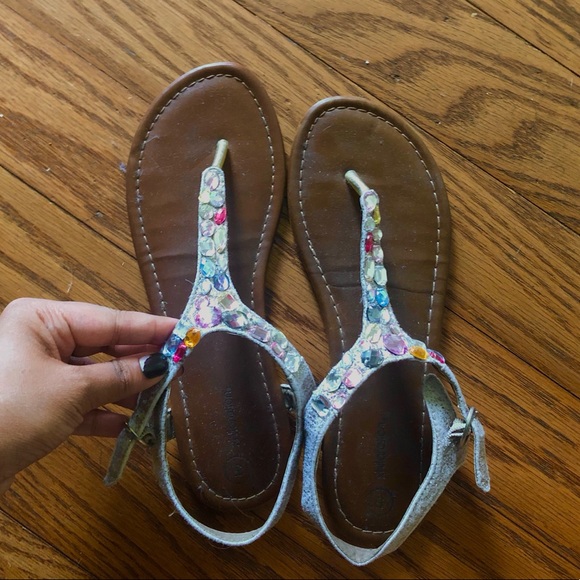 Colorful Rainbow Jeweled Strapped Sandals - Picture 3 of 3